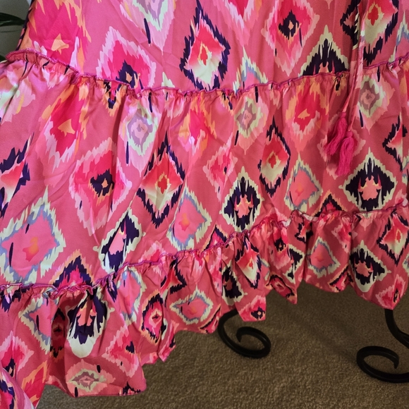 Pink Patchwork Ruffle Bohemian Maxi Skirt Size Medium - Picture 9 of 12